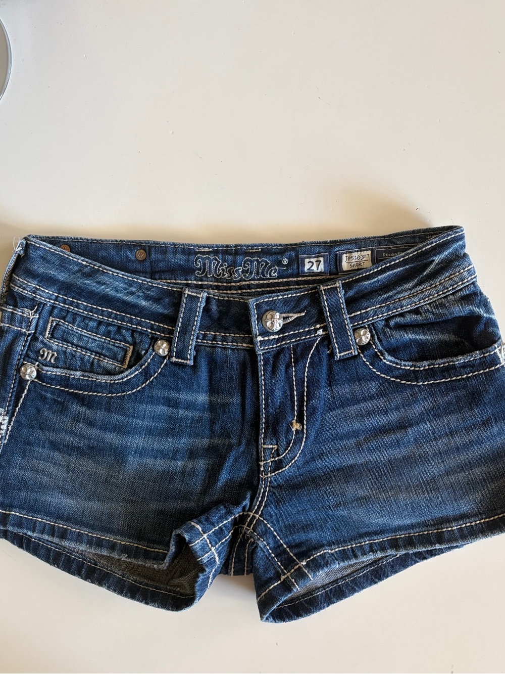 Miss Me Blue Faded Denim Shortie Shorts - Picture 3 of 10